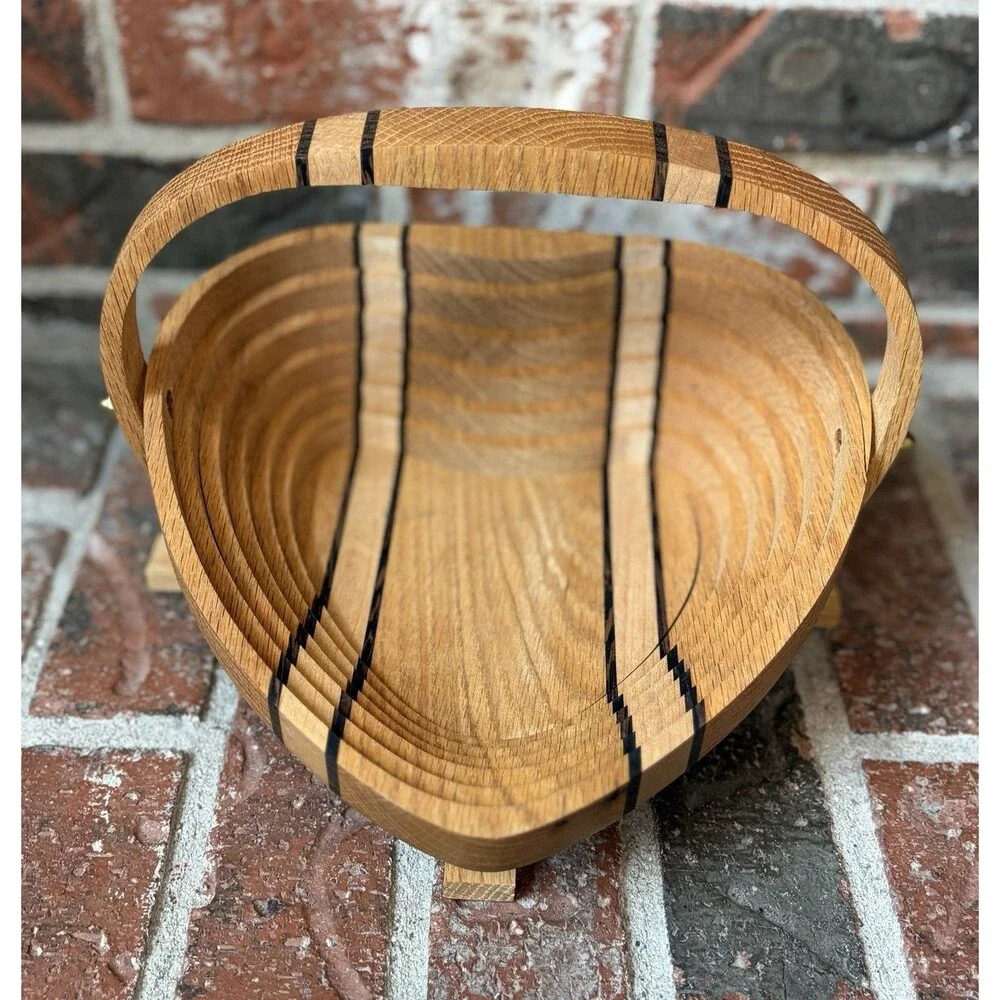 Wood Collapsible Basket Heart Shape Hand Crafted
